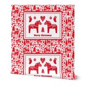 Fat Quarter Panel Tea Towel Size Scandi Christmas Red and White Scandinavian Holidays