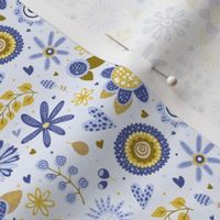 Small Scale Periwinkle Blue and Gold Mod Flowers 