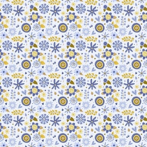 Small Scale Periwinkle Blue and Gold Mod Flowers 