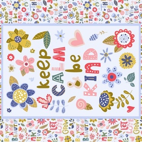 Fat Quarter Panel Wall or Door Hanging Tea Towel Size Keep Calm and Be Kind Inspirational Floral
