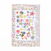 Fat Quarter Panel Wall or Door Hanging Tea Towel Size Happiness Blooms From Within Inspirational Floral
