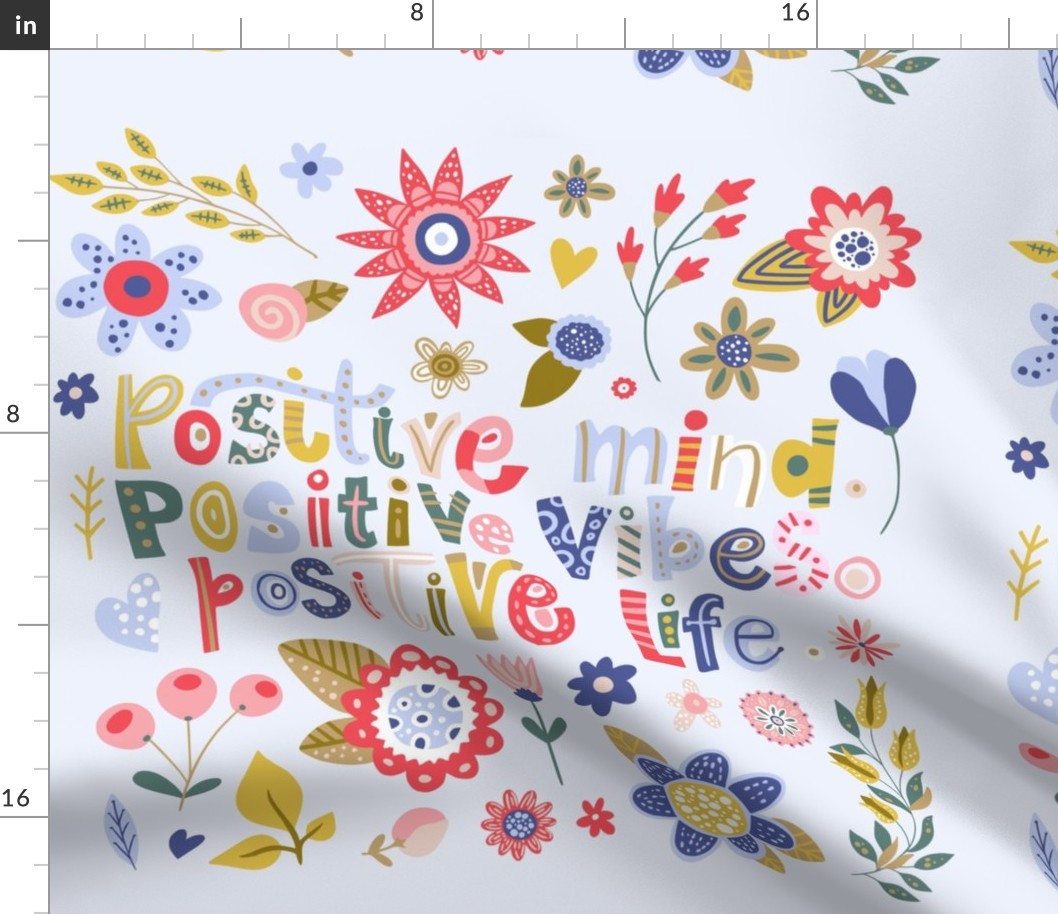 18x18 Square Panel for Cushion or Pillow Positive Mind Vibes Life Inspirational Floral