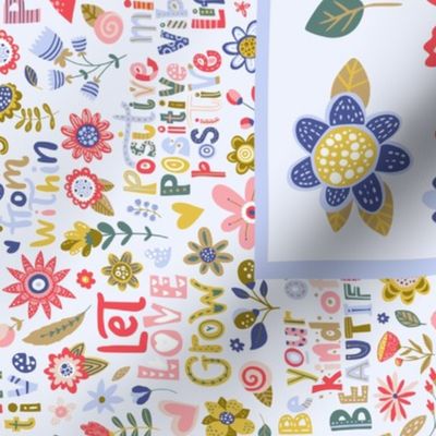 Fat Quarter Panel Wall or Door Hanging Tea Towel Size Be Your Own Kind of Beautiful Inspirational Floral