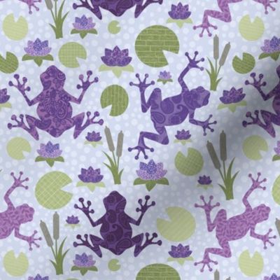 Medium Scale Purple Frogs Lily Pads and Flowers