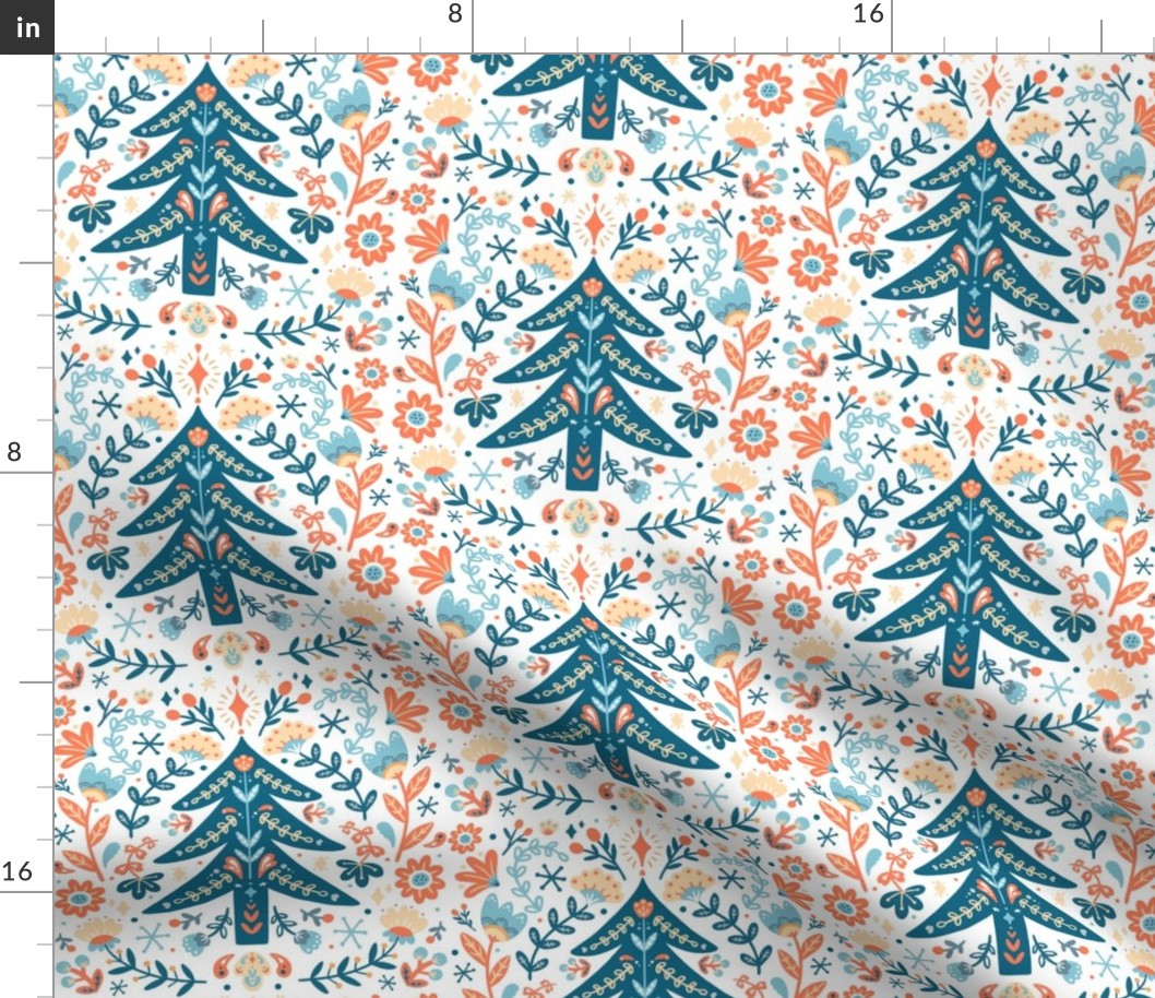 Large Scale Scandi Holidays Teal Christmas Tree Floral