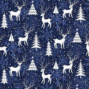 Blue Woodland Christmas Deer / Tiny Scale