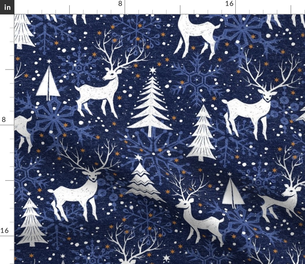 Blue Woodland Christmas Deer