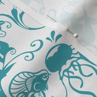 DEEPER SEA DAMASK - TURQUOISE ON WHITE