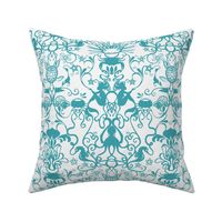 DEEPER SEA DAMASK - TURQUOISE ON WHITE