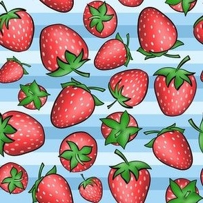 Strawberries Pattern on Blue Stripe