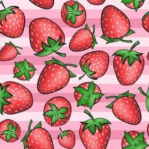 Strawberries Pattern on Pink Stripe