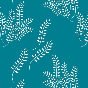 White Fern Frond on Teal
