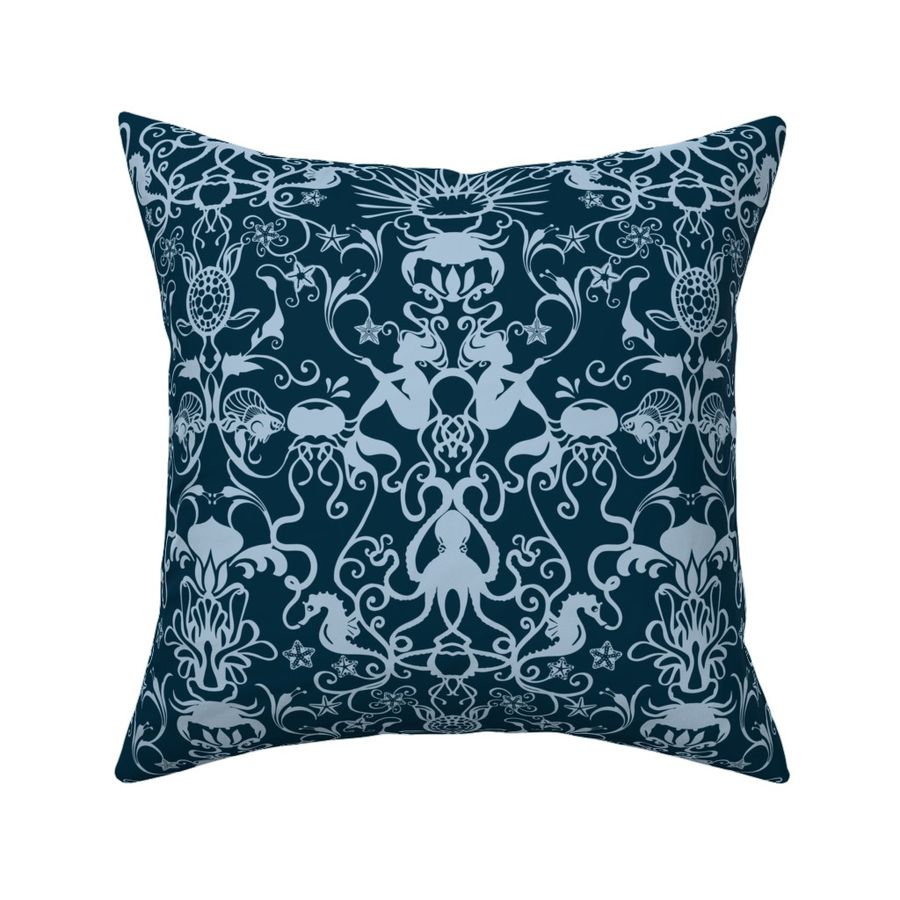 DEEPER SEA DAMASK - LIGHT BLUE ON DARK BLUE