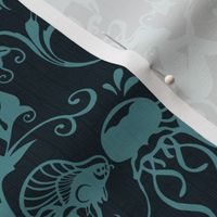 DEEPER SEA DAMASK - TURQUOISE ON DARK BUE