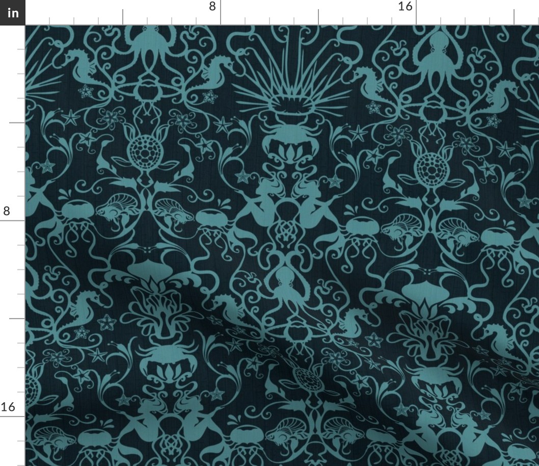 DEEPER SEA DAMASK - TURQUOISE ON DARK BUE