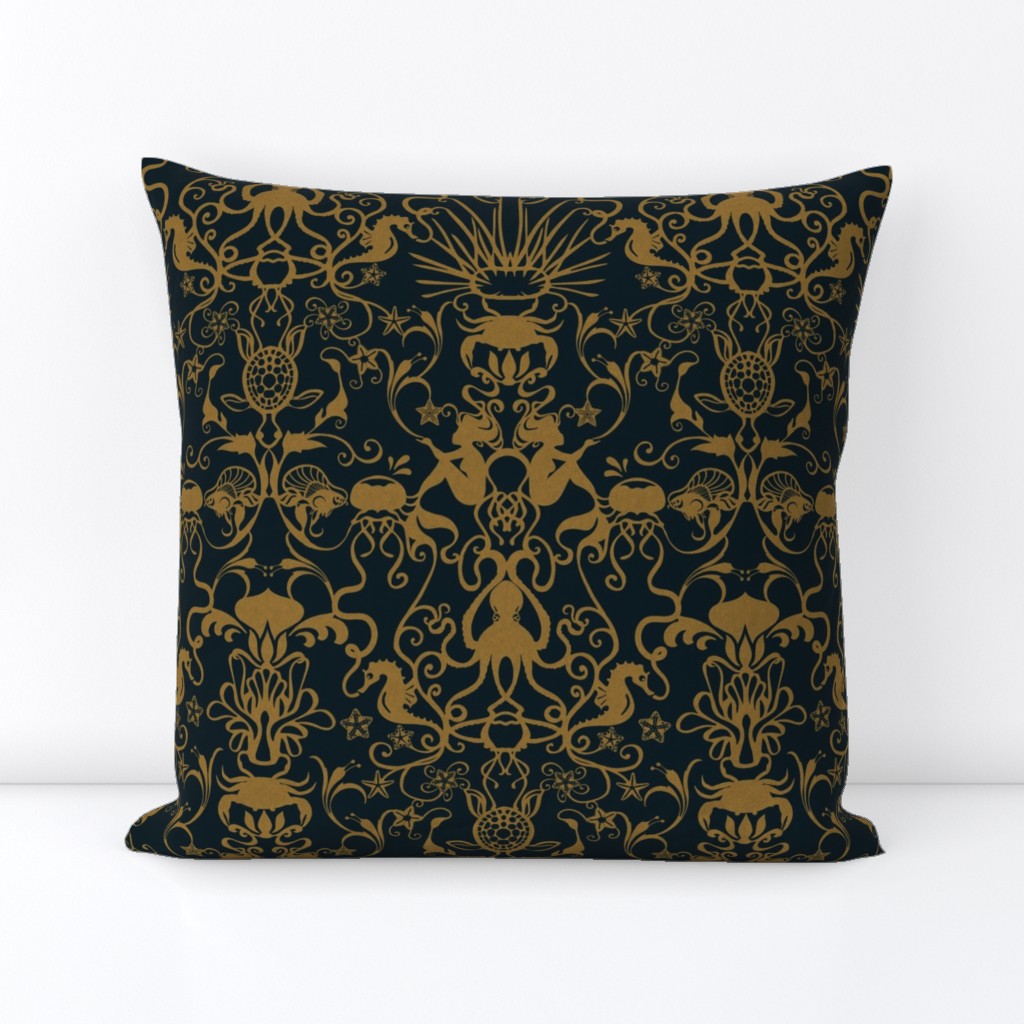 DEEPER SEA DAMASK - GOLD ON BLACK