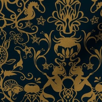 DEEPER SEA DAMASK - GOLD ON BLACK