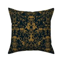 DEEPER SEA DAMASK - GOLD ON BLACK