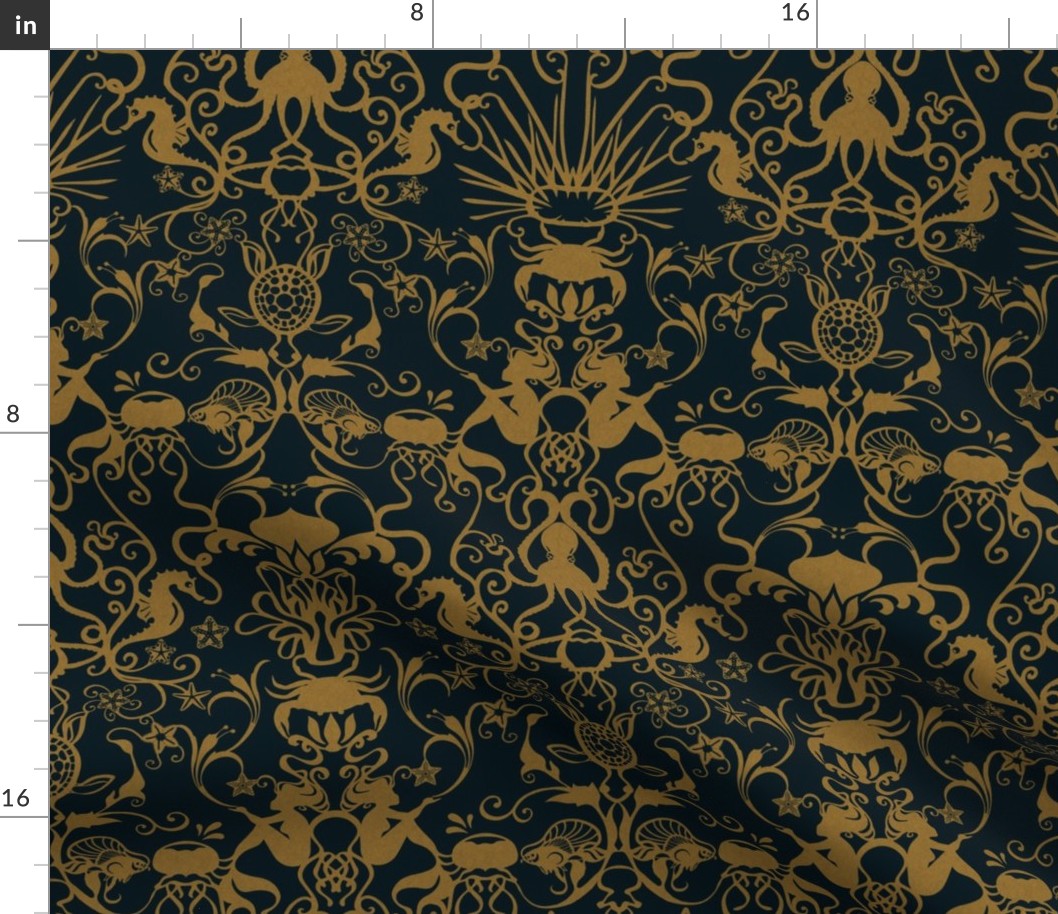 DEEPER SEA DAMASK - GOLD ON BLACK