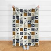 Dinosaur Cheater Quilt - Navy - Geometric, Light Blue, Cream Copper