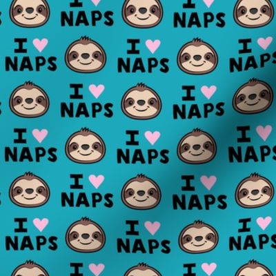 I heart naps - cute sloths - teal - LAD21