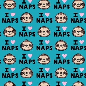 I heart naps - cute sloths - teal - LAD21