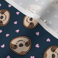 cute sloths and hearts - dark blue - LAD21