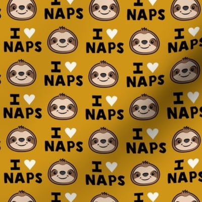 I heart naps - cute sloths - mustard - LAD21