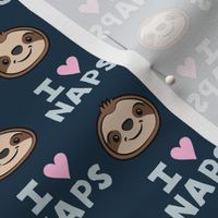 I heart naps - cute sloths - dark blue - LAD21