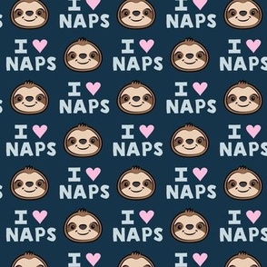 I heart naps - cute sloths - dark blue - LAD21