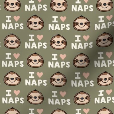 I heart naps - cute sloths - olive green - LAD21