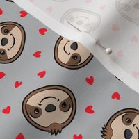 cute sloths and hearts - grey - LAD21