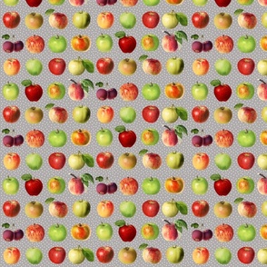 Tiny apples and dots on grey ground