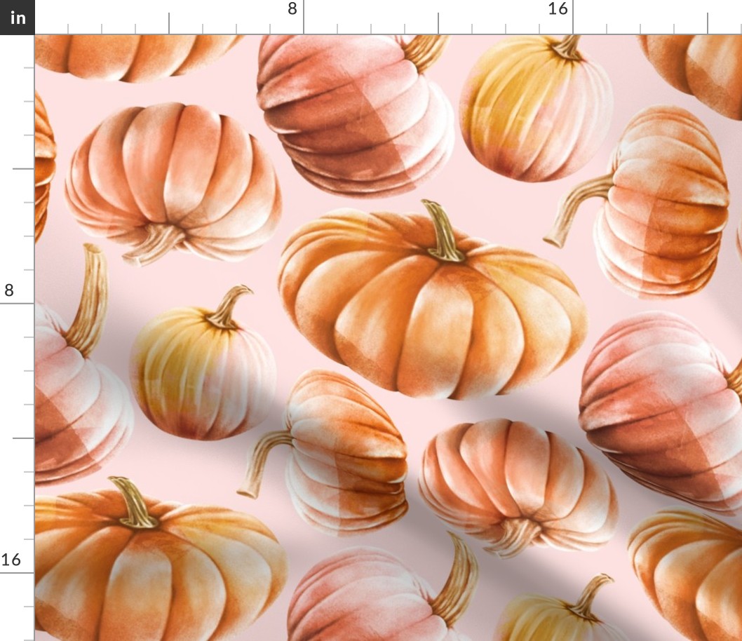 Bountiful Pumpkins - on pale pink 