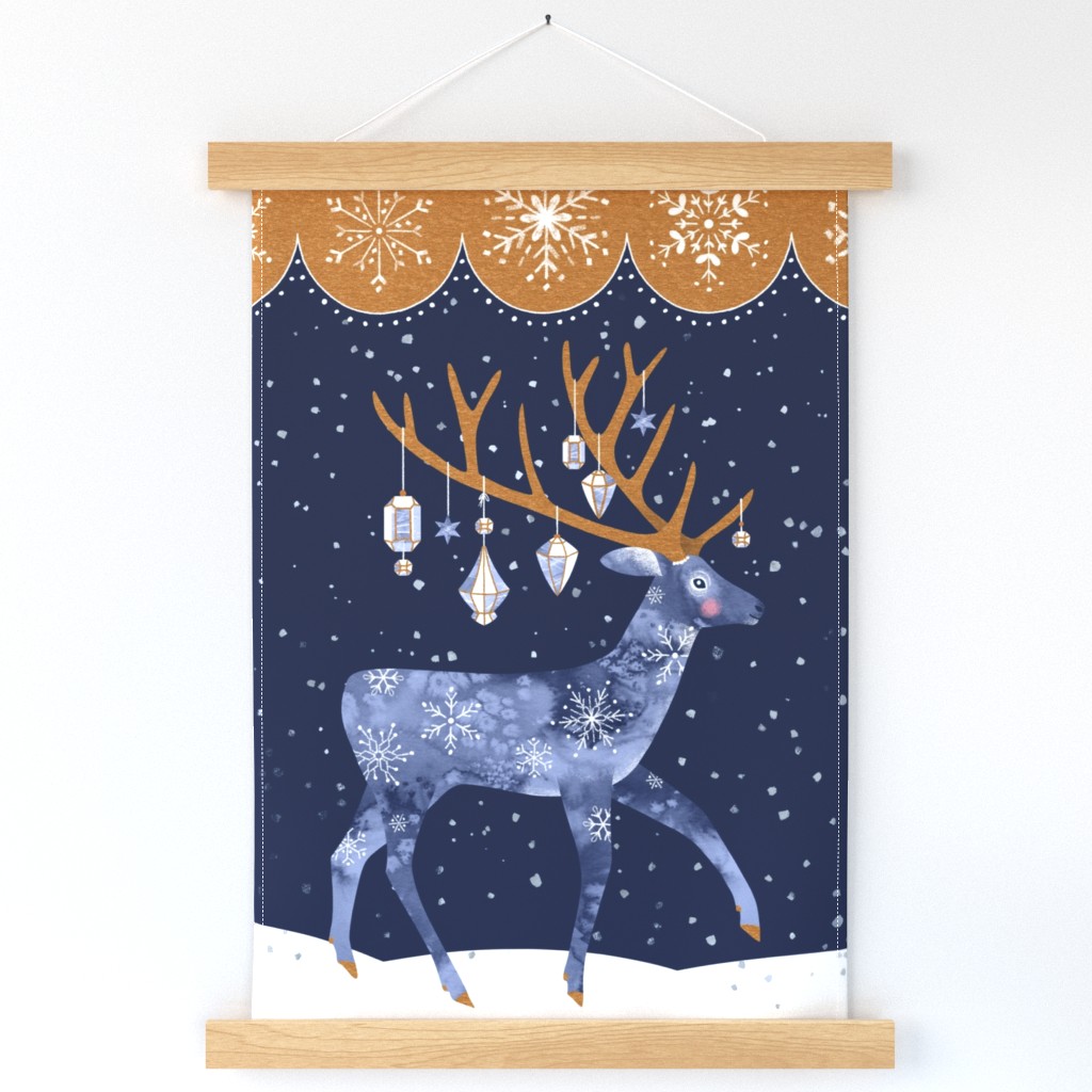 Blue Winter Festive Deer Wall Hanging
