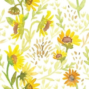 Watercolor sunflowers Field 9x9