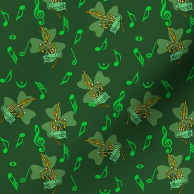 Bagpipes Shamrock Green Music Notes Green