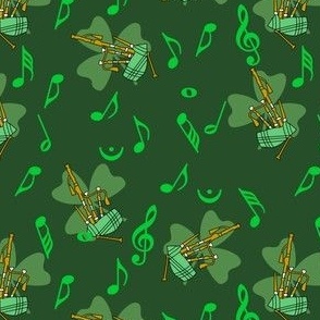 Bagpipes Shamrock Green Music Notes Green