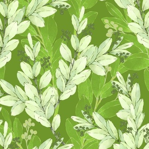 Olive Botanical Green Leaves Large Scale