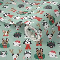 Happy Christmas Holiday Puppy Dogs on Green - 1 1/2 inch