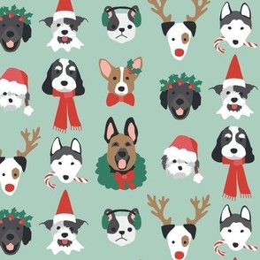 Happy Christmas Holiday Puppy Dogs on Green - 1 1/2 inch