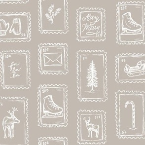 Handdrawn Holiday Stamps for Christmas in Khaki