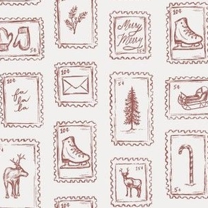Handdrawn Holiday Stamps for Christmas in Ivory & Red
