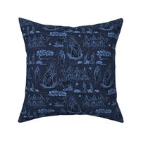 Starry Nativity Toile de Jouy, Blue on Navy