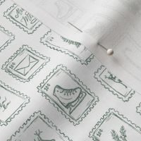 Handdrawn Holiday Stamps for Christmas in Green & White