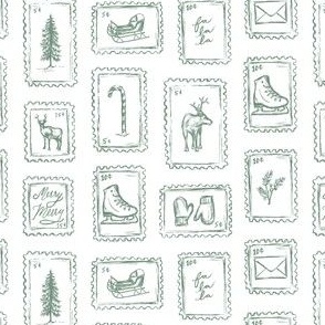Handdrawn Holiday Stamps for Christmas in Green & White