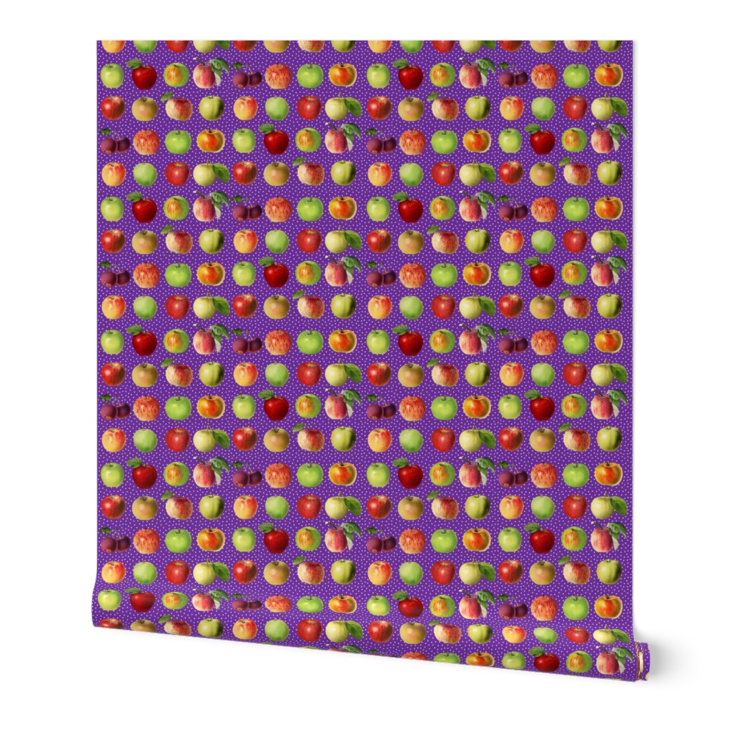 Tiny apples and dots on purple ground