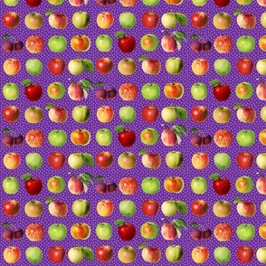 Tiny apples and dots on purple ground