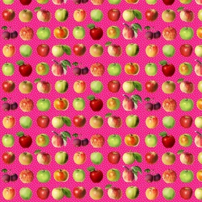 Tiny apples and dots on raspberry ground