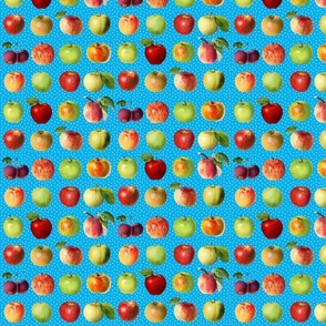 Tiny apples and dots on sky blue ground